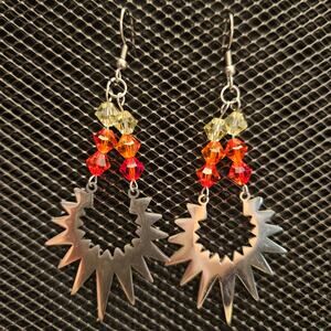 Stainless steel sunburst and Swarovski bicone earrings